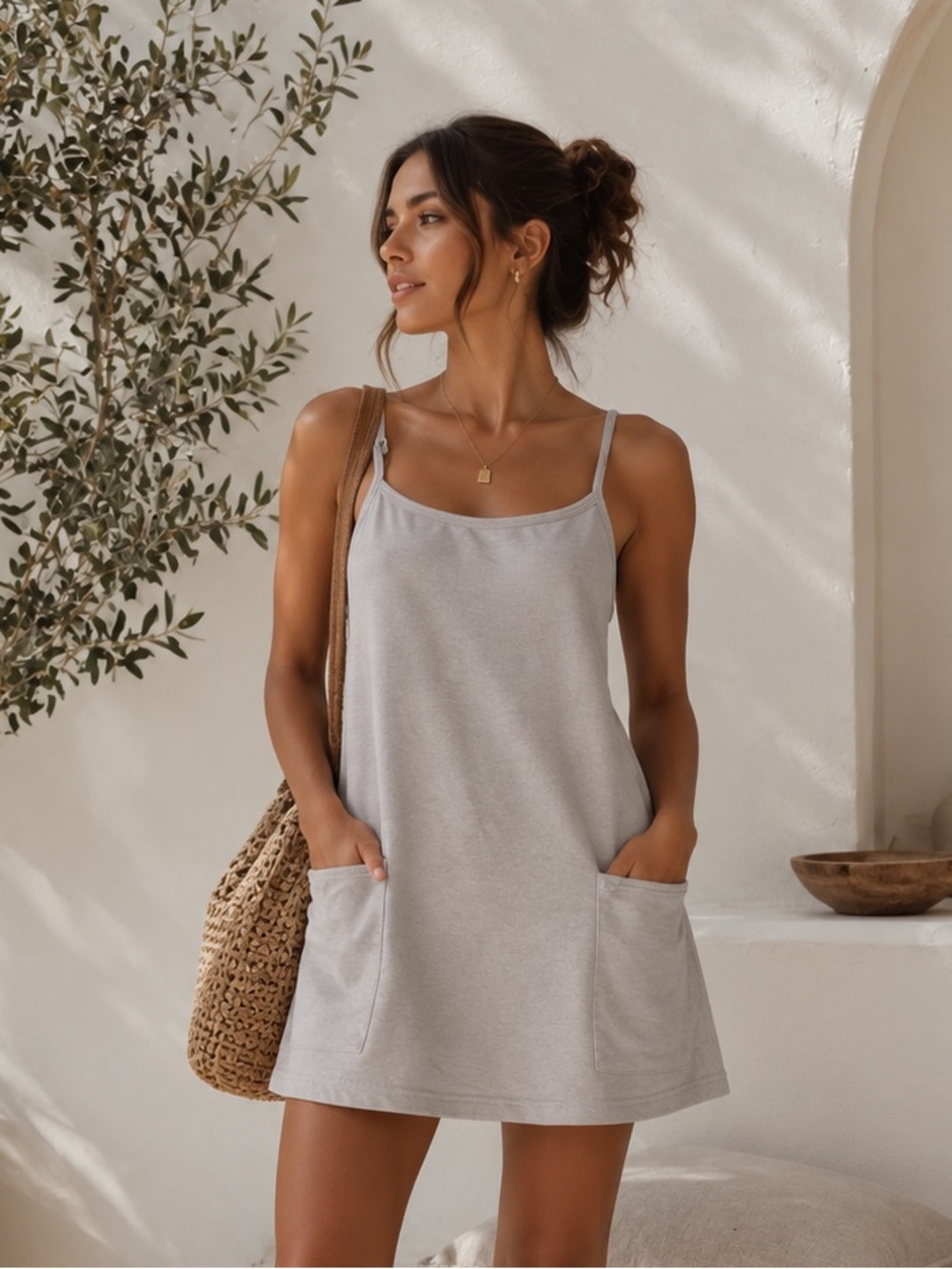 ILLA ILLA Women's Lounge Mini Dress Size Small Beige
Sleeveless Pocket